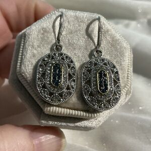 🌸 Oval Sapphire & Crystal Vintage Style Art deco Inspired Earrings